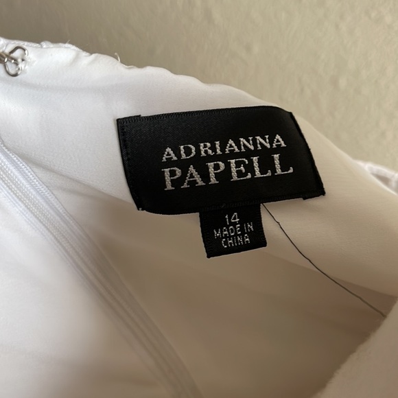 Adrianna Papell Sz 14 White Jacquard Print and Embroidered Capped Sleeve Dress - Picture 9 of 15